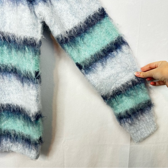 ASOS Striped Sweater Wool Oversized Extreme Fluffy Blue Designer Men’s Ombre - Picture 3 of 9